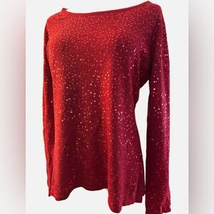 NEW Saks Fifth Avenue Black Label Scarlet Red Sequin Sweater | NWT | Size M